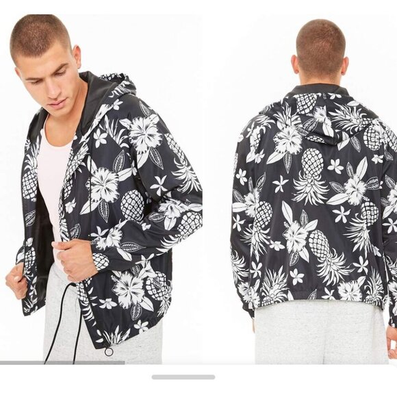 Forever 21 Men's Bomber Jacket Hood Full Zip Pockets Size Large - Picture 1 of 8